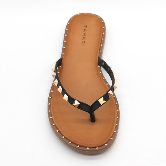 NWT Elie Tahari Cognac Studded Patsi Flip Flop Sandals - Picture 4 of 5